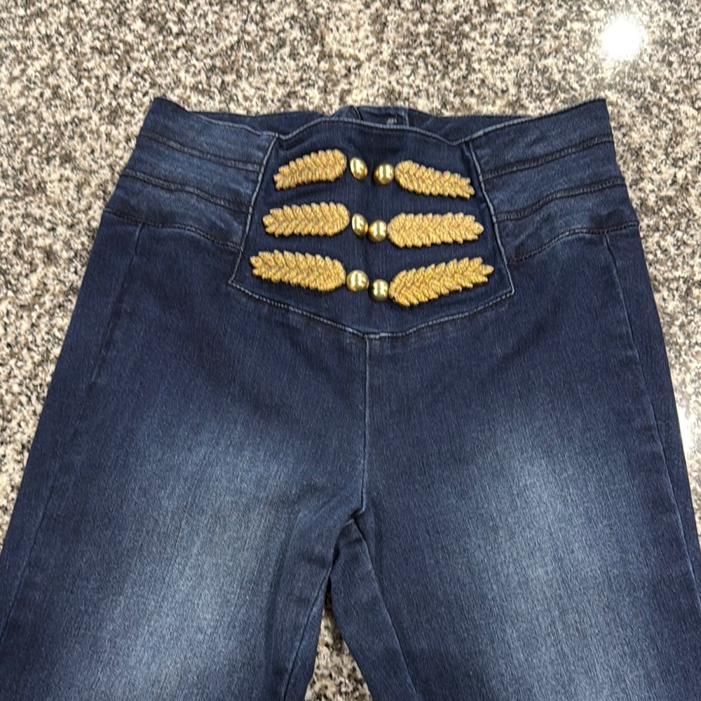 Women's Dark Blue Jeans with Gold Detailing